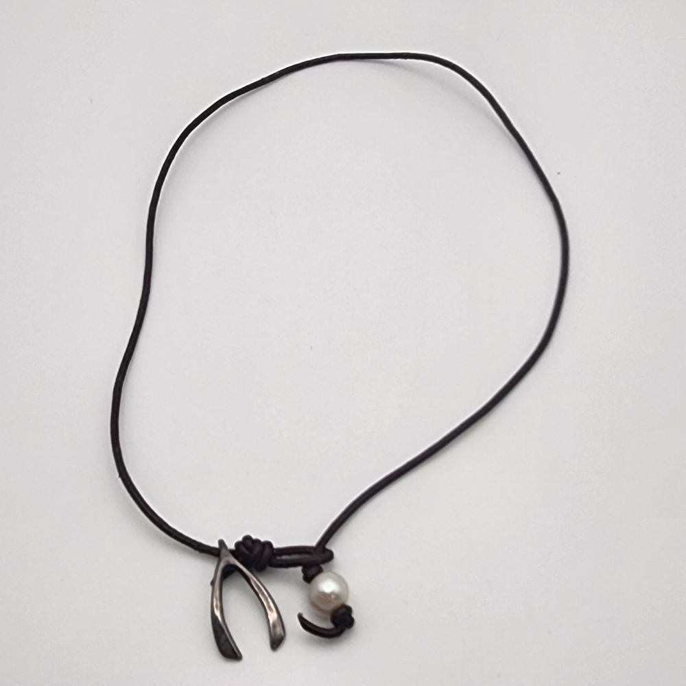 Sterling Silver Wishbone & Genuine Pearl Necklace